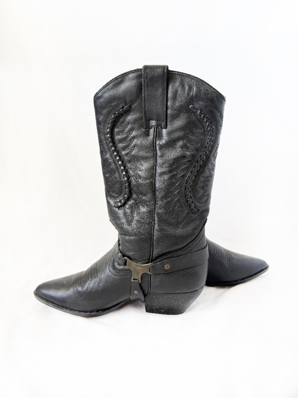 NEW Vintage Maine Woods Black Leather Cowboy Boots